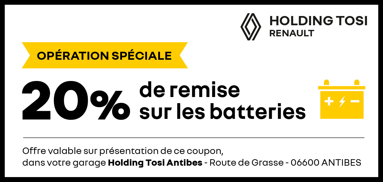 20% de remise sur les batteries au Garage holding Tosi à Antibes
